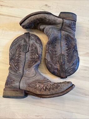 Corral Boots distressed brown leather Cowboy-western stitching-10 D